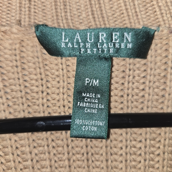 ​LAUREN Ralph Lauren Petite P/M Buckle Shawl Collar Cardigan Sweater Tan - Picture 2 of 7
